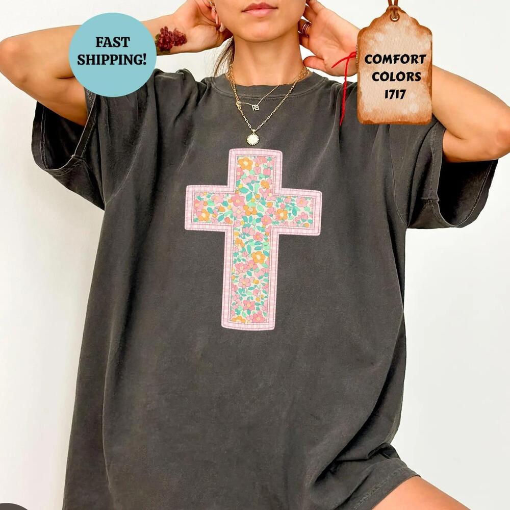Quilt Patchwork Floral Cross ShirtChristian Easter Tshirt